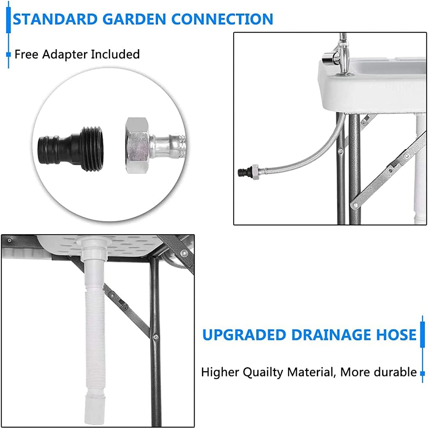 Portable Fish Cleaning Camping Table W/Sink & Faucet, Folding Lightweight & Adjustable Filet Workbench, Outdoor Kitchen Cooking Wash Hand Station for Picnic, Beach, RV, Grill, BBQ