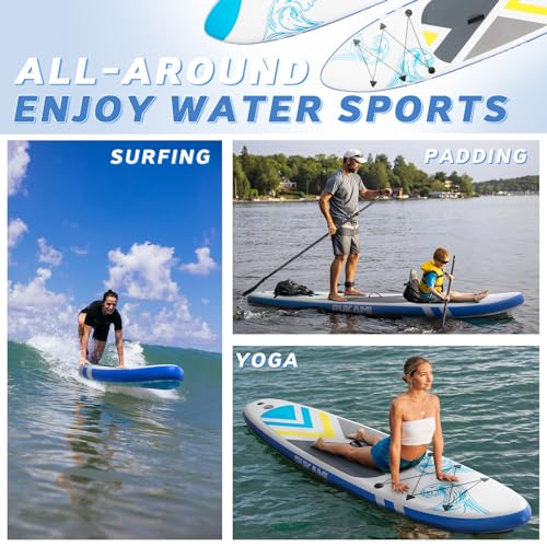 PUKAMI Inflatable Paddle Board for Adults,10.6' Stand Up Paddle Board with Premium SUP Accessories & Carry Bag,Paddle,Pump,Leash,Wide Stable Design,Non-Slip Deck,Surf Control for Youth