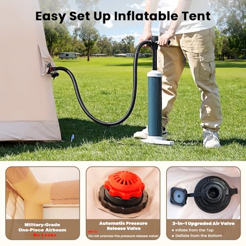 Inflatable Tents for Camping, Blow Up Tent with Hand Pump, Easy Setup Inflatable Hot Tent with Stove Jack, Waterproof Oxford Air Glamping Tents for Camping Adult 4-6 Person
