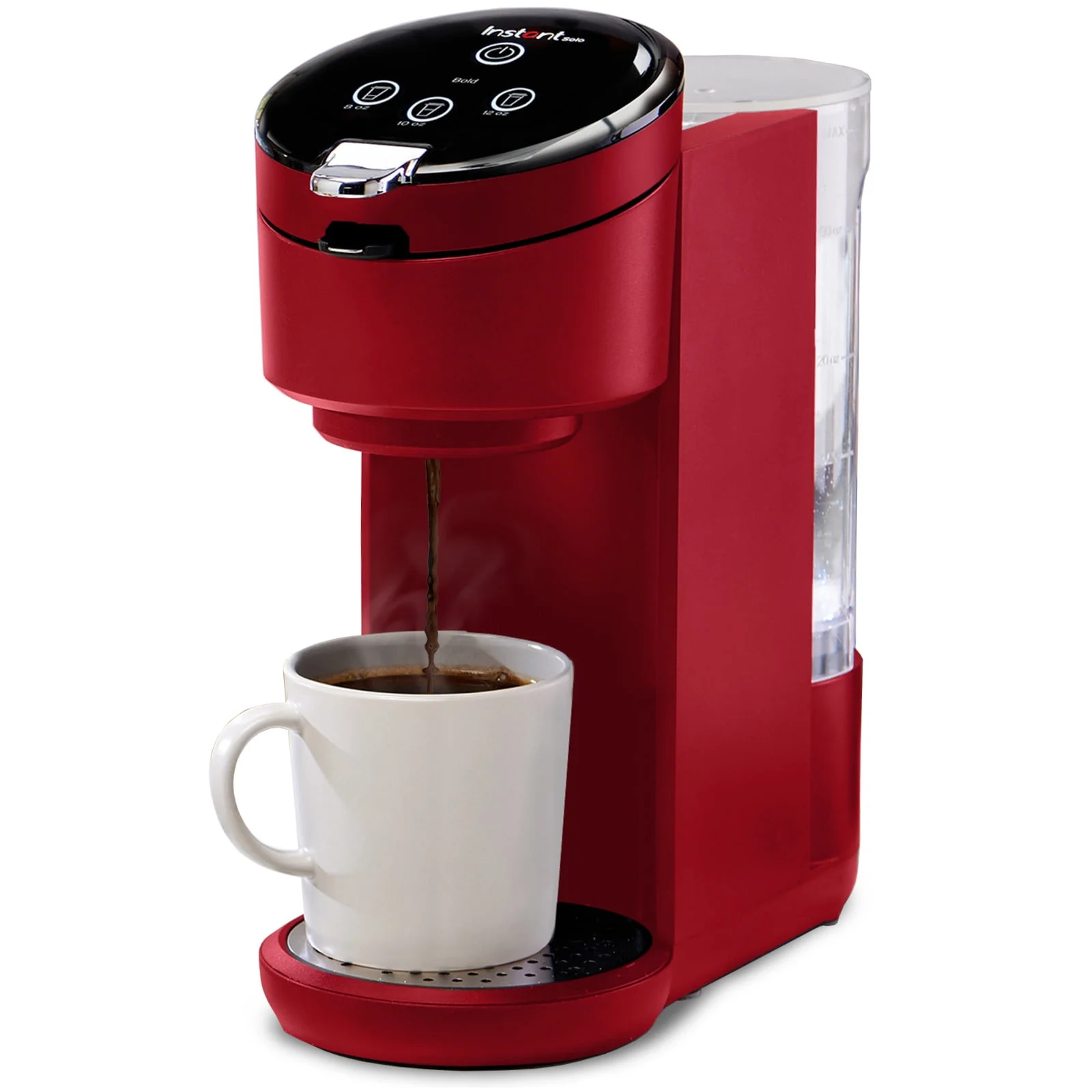 Instant Solo 2-in-1 Single Serve Coffee Maker for Ground Coffee or K-Cup Pods with 3 Brew Sizes, Maroon Red