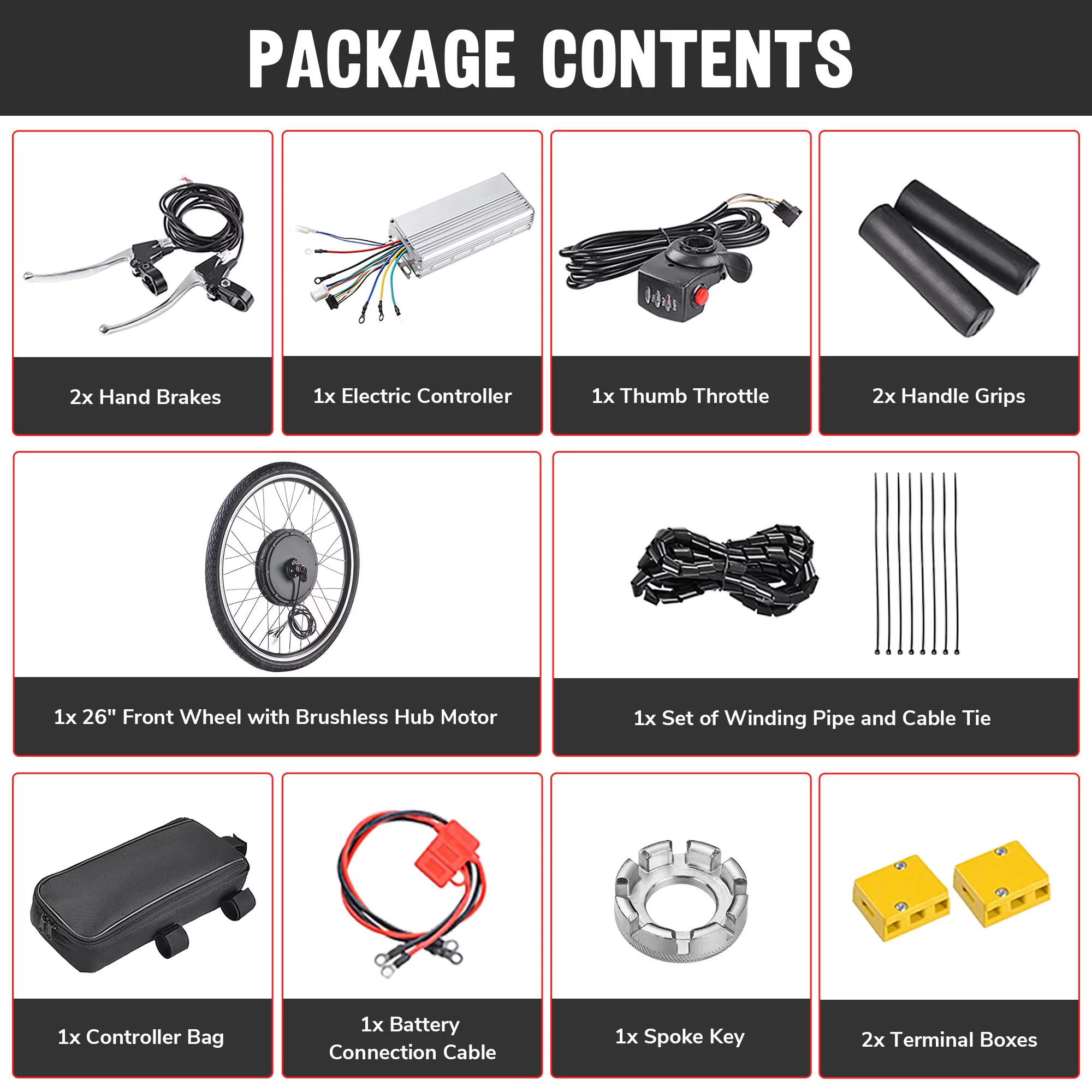 Yescom Electric Bike Conversion Kit 48V 1000W 26" Front Wheel E-Bike Conversion Kit Dual Mode Controller