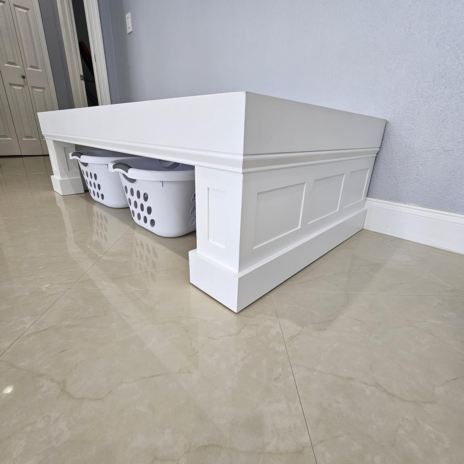 LaundryRise Handcrafted Laundry Washer and Dryer Pedestal Raiser Platform works with most of the Washers and Dryers Pair on the market Additional Laundry Storage made out of solid wood, 53-60" wide