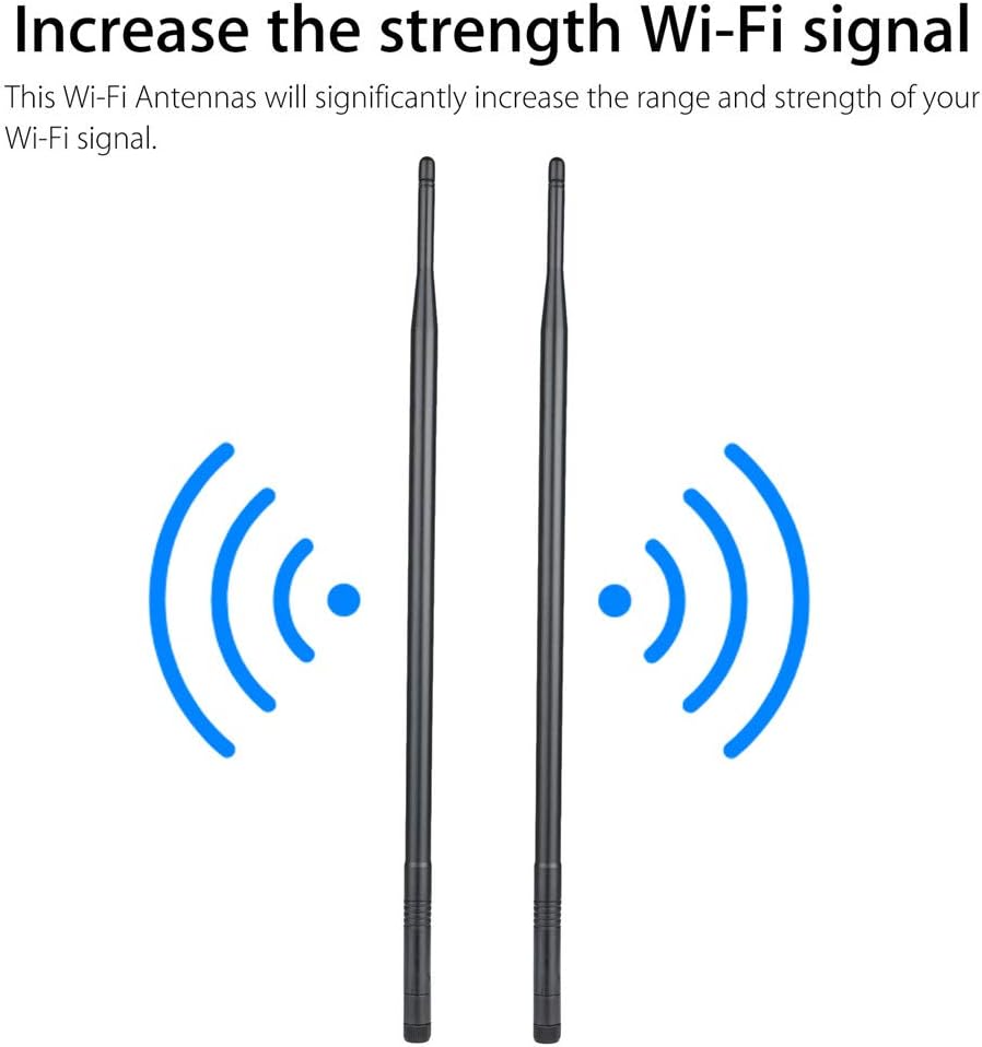1.3ft 2X 10dBi WiFi Bluetooth Antenna Dual Band Omni Directional Antenna 2.4Ghz/5Ghz with RP-SMA Male Connector Compact with Wireless Wi-Fi Router Network Devices PC Camera Pack of 2