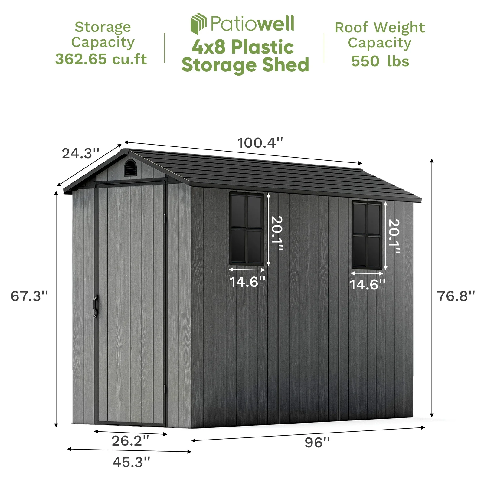 Patiowell 4x8 Resin Shed for Outdoor, Garden tool Storage Shed with Design of Lockable Doors, Tool Storage for Garden