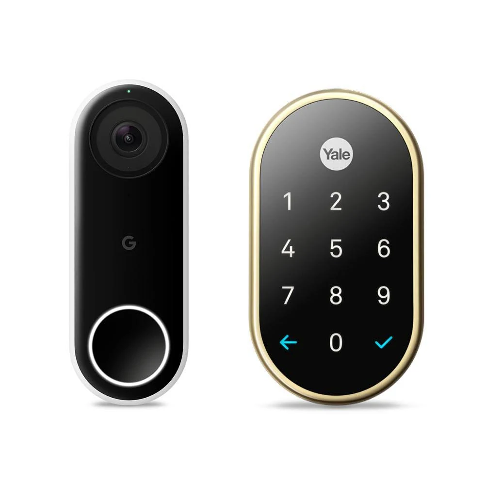 Google Nest Hello Video Doorbell and Nest x Yale Lock in Polished Brass with Nest Connect