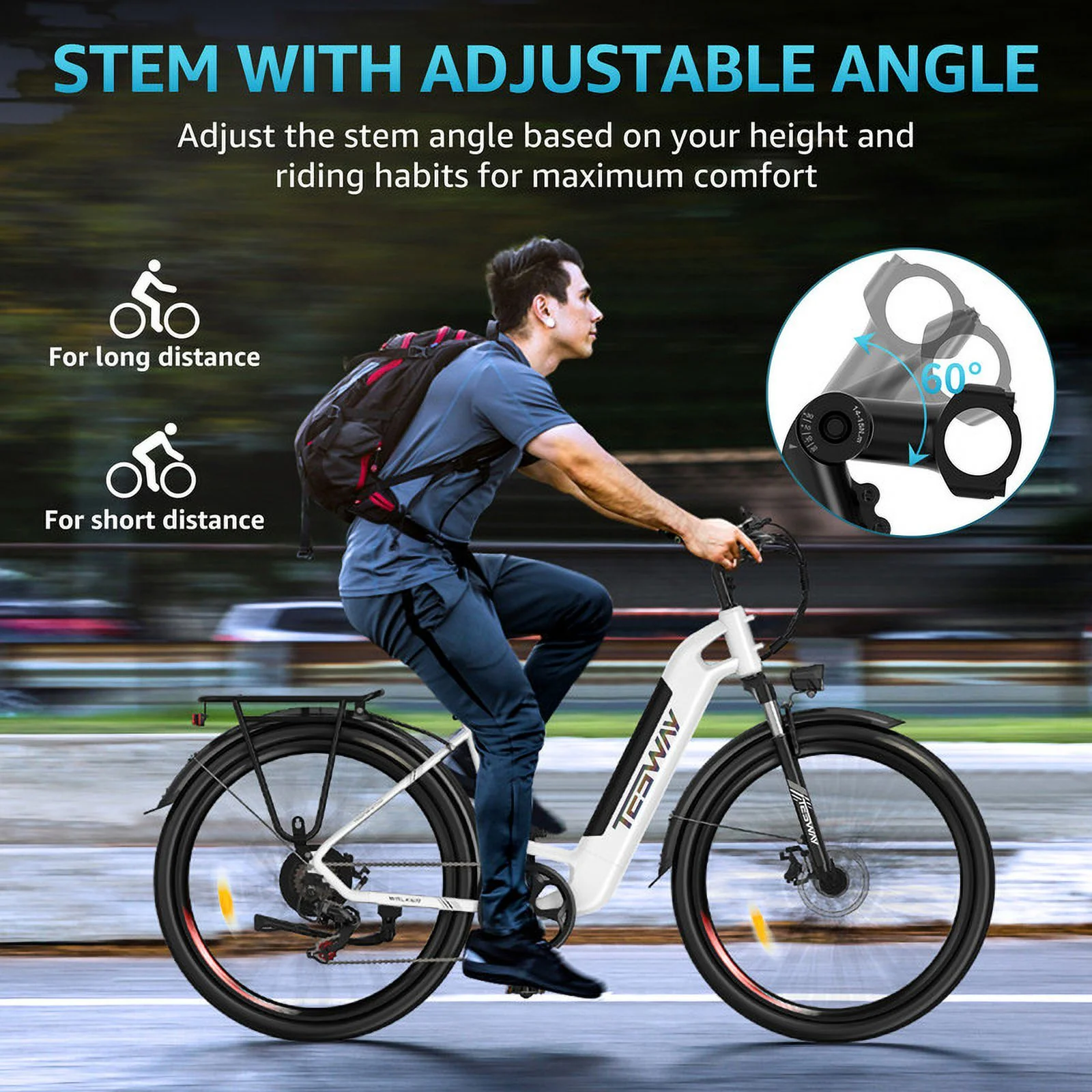 TESWAY 27.5" Electric Bike【BAFANG MOTOR】500W Powerful PAS Assisted Ebike 48V 12AH Long Range Ultimate Commuter E-bike, Step-Thru City Electric Bike for Adults