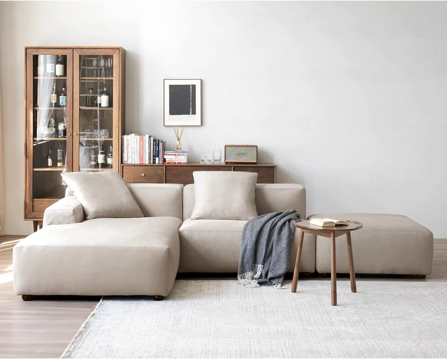 Acanva Luxury Modern Modular L-Shape Sectional Sofa Set  3 Seat Upholstered Couch with Chaise Lounge for Living Room Bedroom Apartment  Light Cream