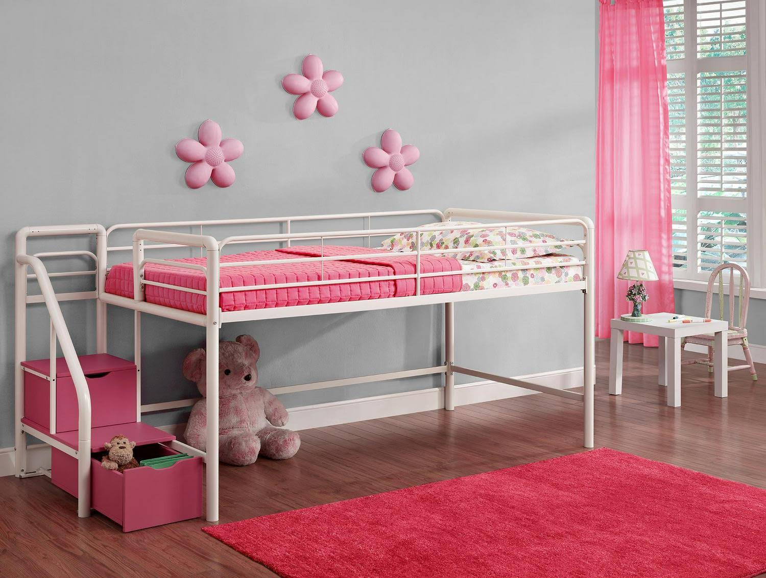 Junior Twin Loft Bed with Storage Steps, Black