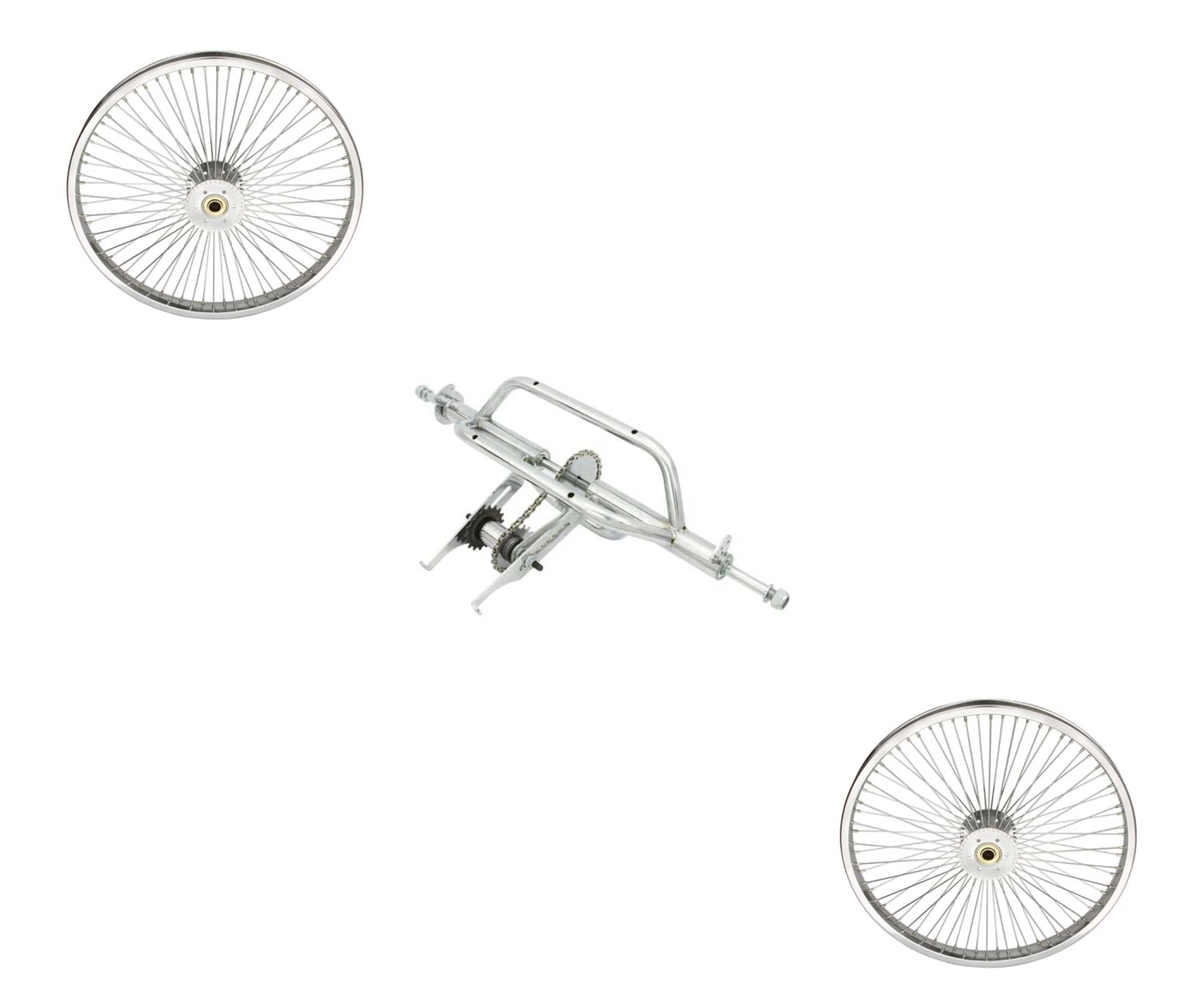 Chrome Trike Conversion Kit for 20 inch Bicycle. Comes with Two 20 inch Hollow-Hub Steel Wheel 72 Spoke. Tricycle, Trike, three-wheel bike conversion kit
