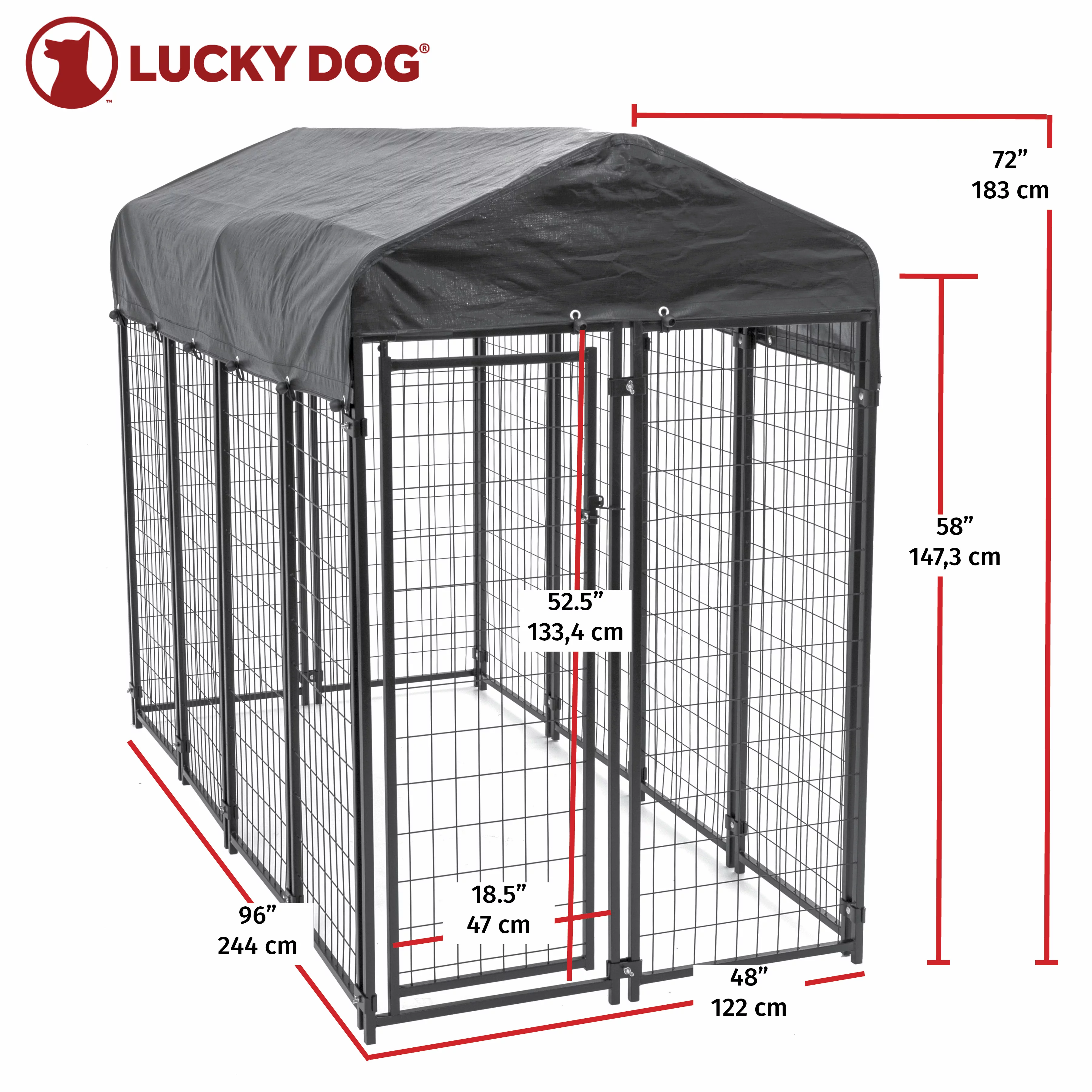 Lucky Dog 60548 8ft x 4ft x 6ft Uptown Welded Wire Outdoor Dog Kennel Playpen Crate with Heavy Duty UV-Resistant Waterproof Cover, Black