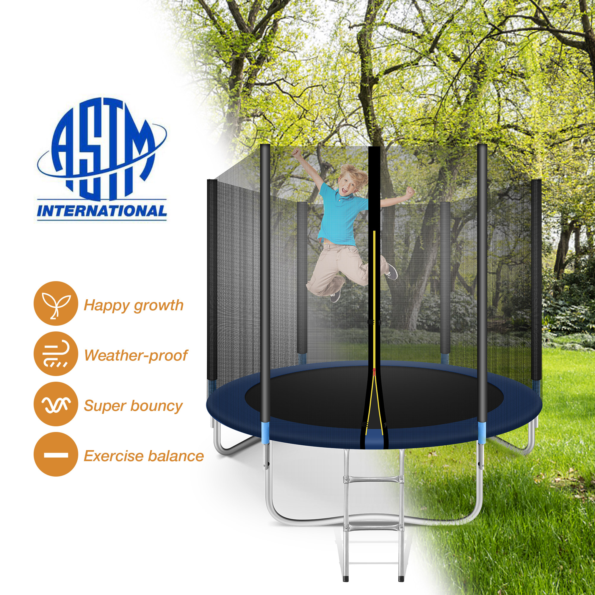 8ft Trampoline with Safety Enclosure Net and Ladder, Recreational Trampoline Combo for Jumping Trampoline Fitness, Bounding Table Suitable for Kids & Teenagers & Adults