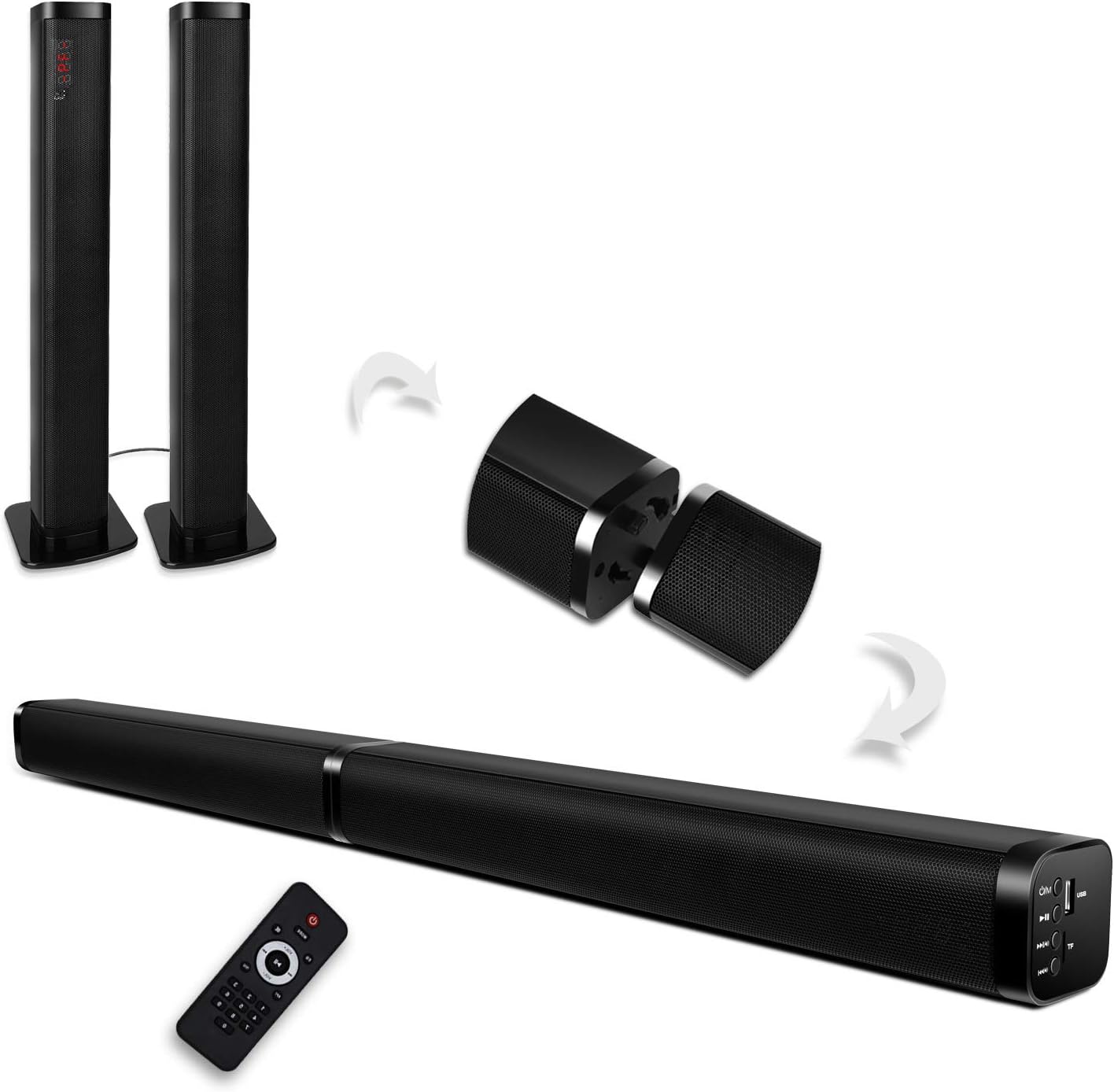 Sound Bars for TV, 2 in 1 Home Theater Surround Sound System soundbar Speaker with 4 Driver Speakers,Remote Control,Wall Mountable,Optical/RCA/AUX/USB/Micro SD Connection Pack of 2