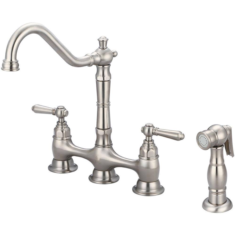 Pioneer Faucets Americana 2-Handle Bridge Kitchen Faucet with Side Sprayer in Brushed Nickel