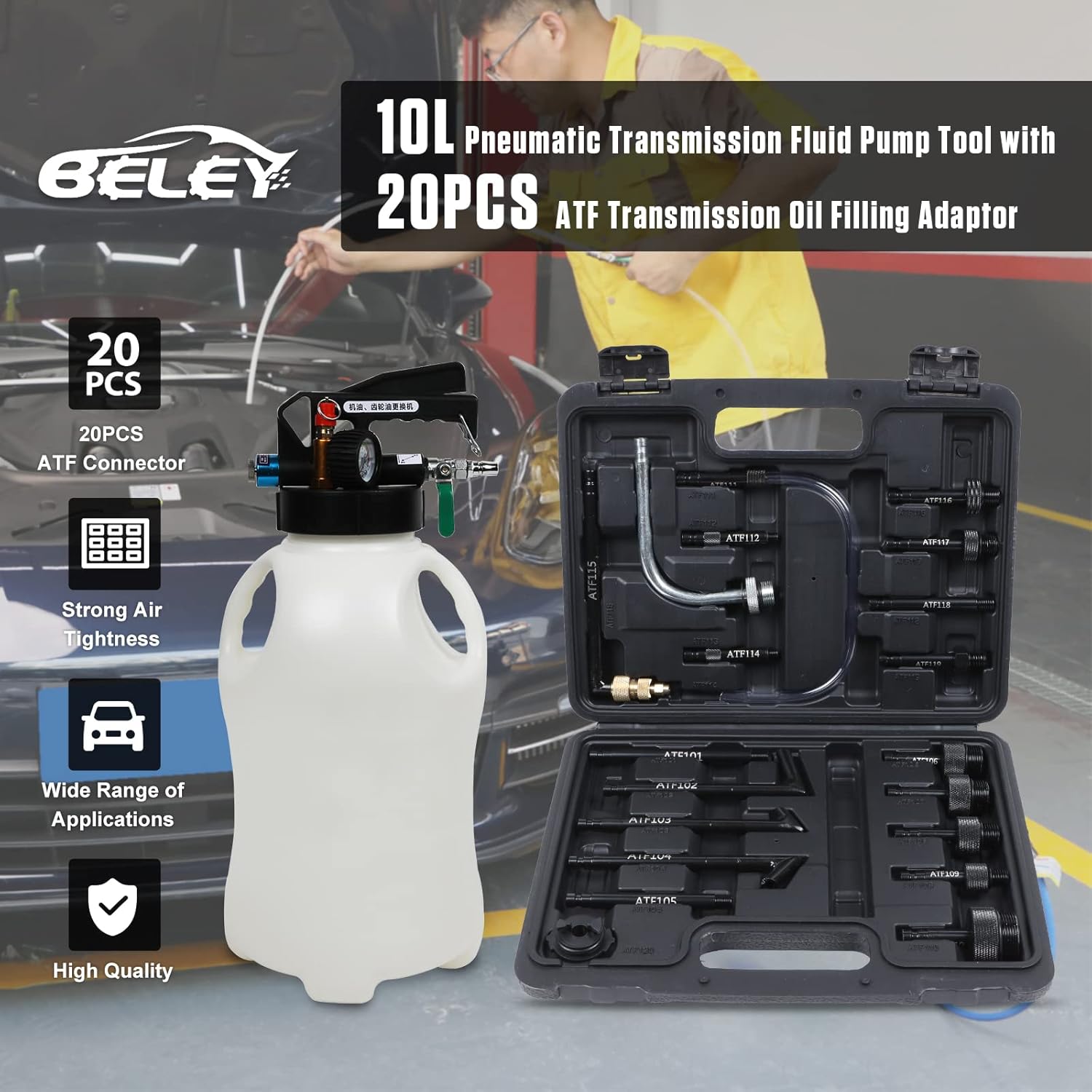 BELEY 10L Manual Automatic Transmission Fluid Refill Pump Set with 20 PCS Adapters to Change ATF Compatible with BMW