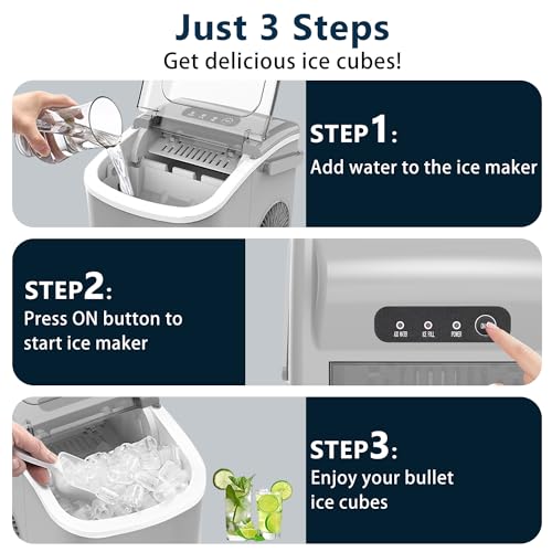 COWSAR Ice Maker Countertop, Portable Ice Machine with Self-Cleaning, 26.5lbs/24Hrs, 9 Bullet Ice Cubes in 6 Mins, Ice Basket and Scoop, Ideal for Home, Kitchen, Bar, Camping