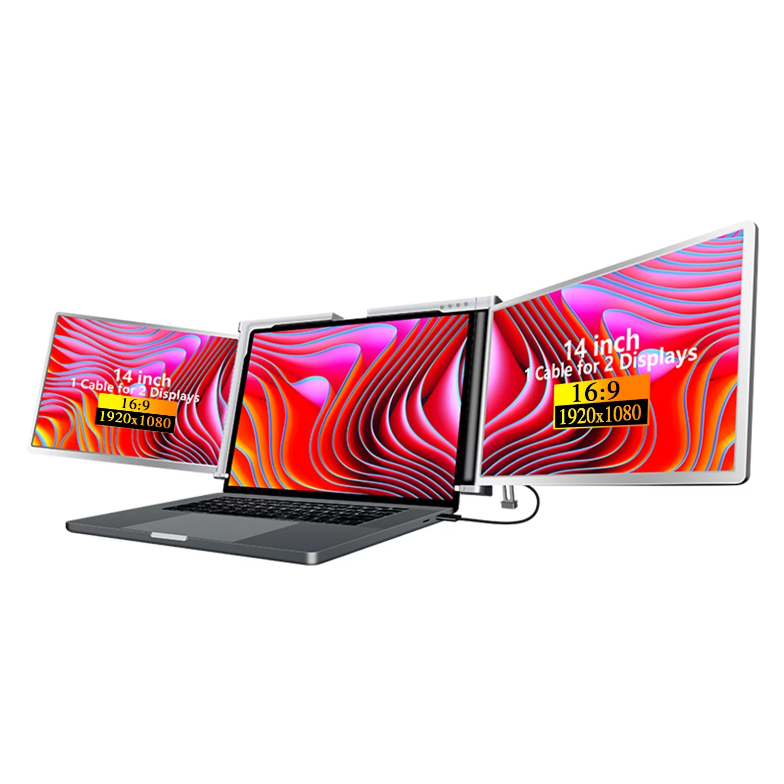 GoolRC 14 inches Laptop Expansion Screen FHD Portable Tri-screen Monitor with 1 Cable for 2 Displays for Windows, MacOS for 15-17.3 inch Laptop - Curated Treasures Market