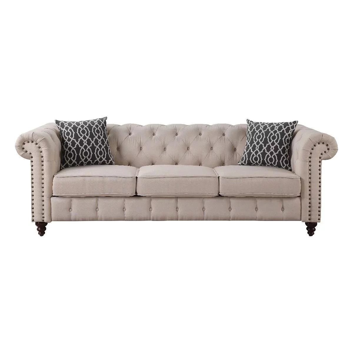 Traditional Tan Linen Sofa + Loveseat + Chair Acme Aurelia 52420-3pcs