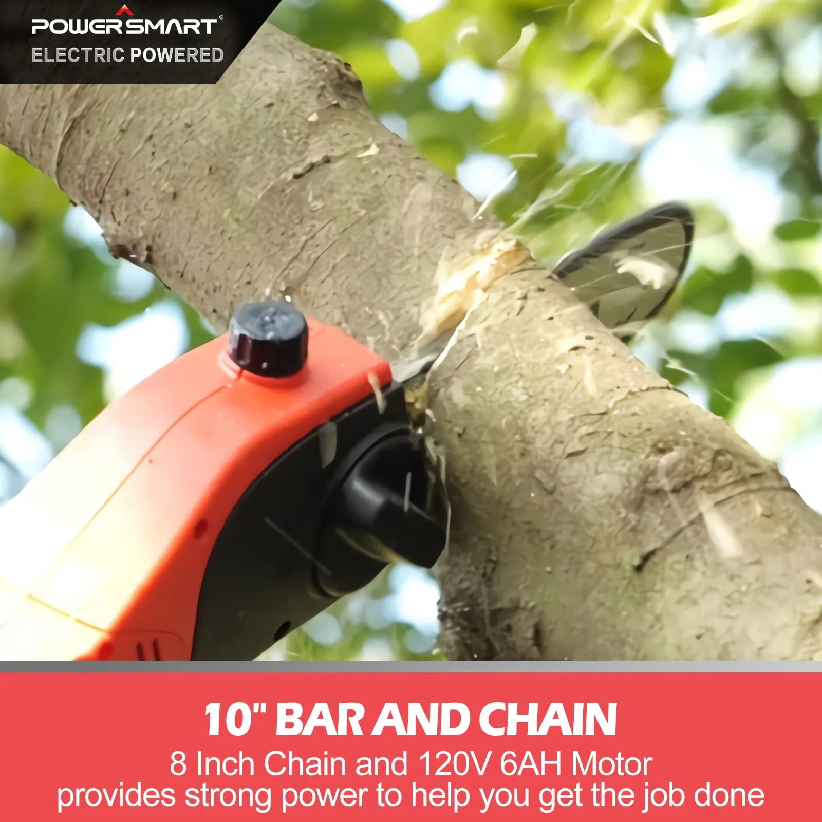 PowerSmart Corded Electric Pole Saw, for Tree Trimming with Oiling System, Reach up to 15 feet, 10-inch 7lb Pole Chainsaw