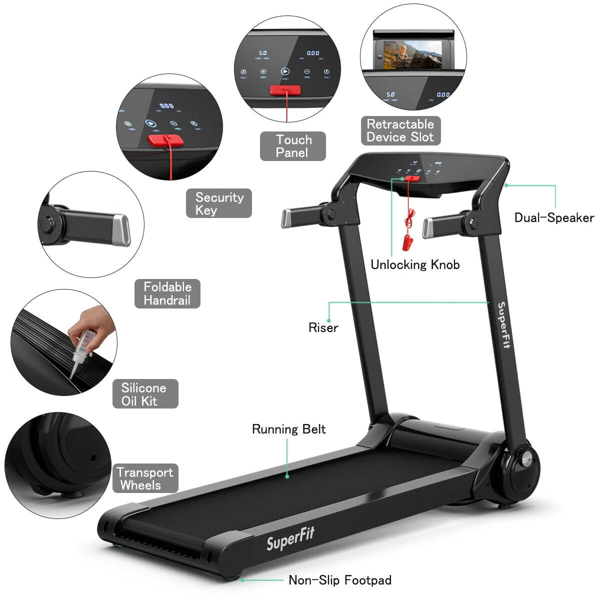 SuperFit 3HP Folding Electric Treadmill Running Machine w/ Speaker Red