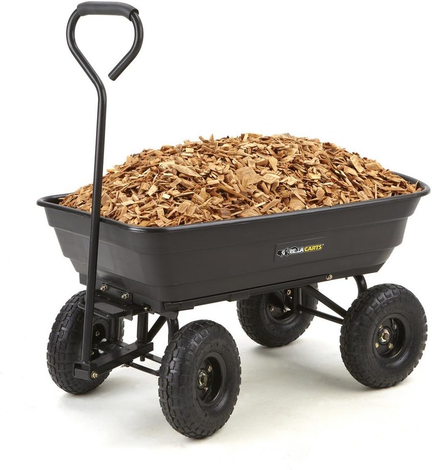 Gorilla Carts GOR200B Poly Garden Dump Cart with Steel Frame and 10-Inch Pneumatic Tires, 600-Pound Capacity, 36-Inch by 20-Inch Bed, Black Finish