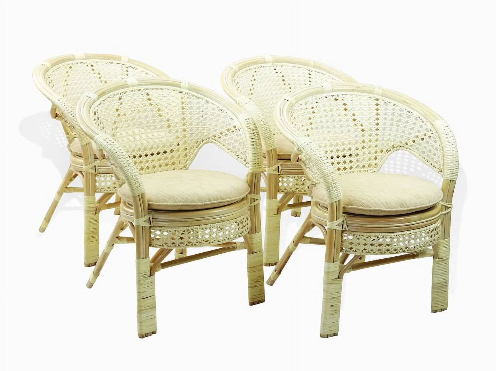 Set of 4 Pelangi ECO Natural Rattan Wicker Dining Armchairs Handmade Design, White Wash Color
