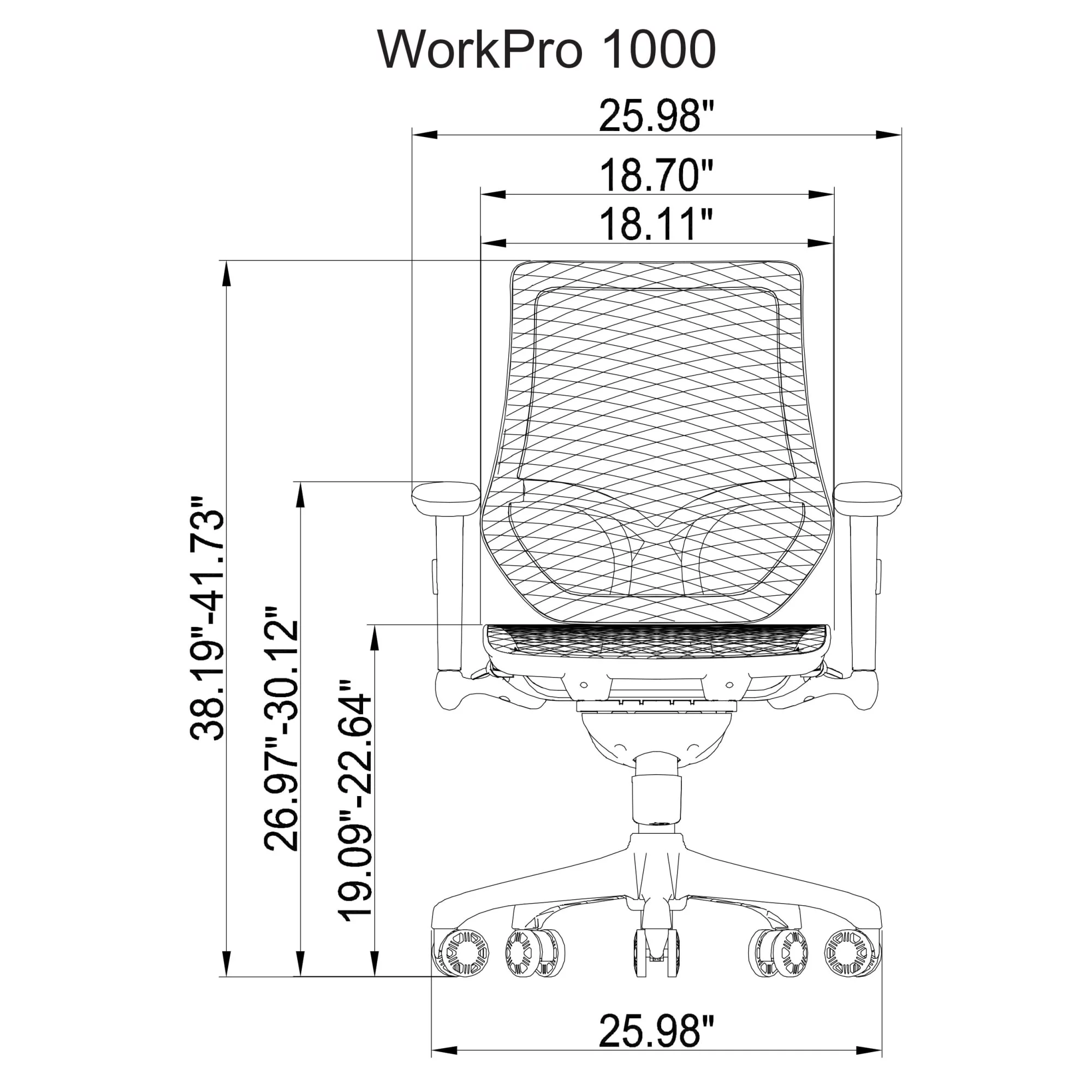 WorkPro® 1000 Series Ergonomic Mesh/Mesh Mid-Back Task Chair, Black/Black, BIFMA Compliant