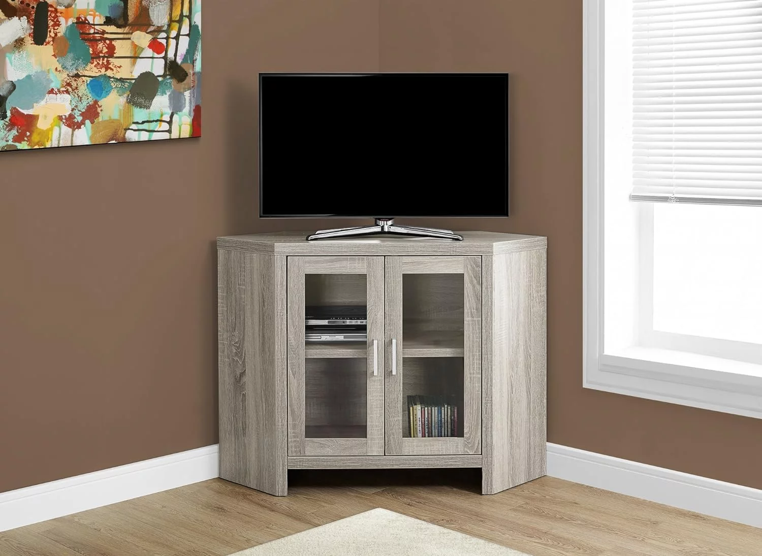 I Corner With Glass Doors TV Stand, 42", Dark Taupe