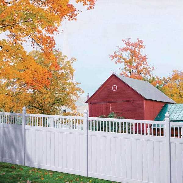 Woodbridge 5 in. x 5 in. x 98 in. 3-Hole Routed White Vinyl Fence Post Outdoor Essentials - Shop Hardware Tools Online Store