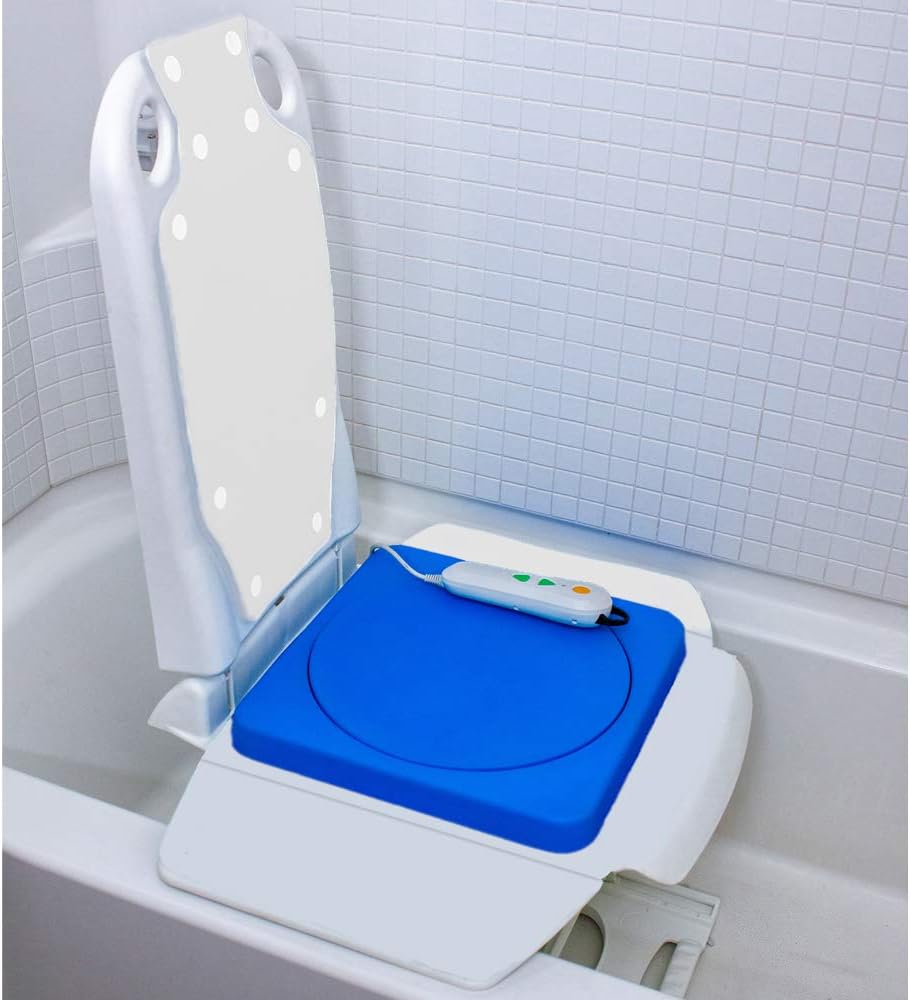 Tranquilo Premium Electric Bath Lift with Padded, SAFESWIVEL Rotating SEAT and Electric Recline. 300lb. Lifting Capacity and Extra High Lifting Range up to 21.5 inches.