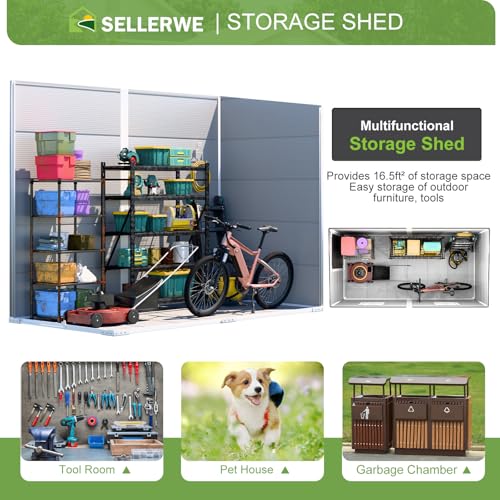 8x6x7 FT Resin Storage Shed, Waterproof Outdoor Storage Shed w/Floor, 2 Windows, Double Lockable Doors & Vents, Tool Shed for Patio Garden, Lawn, Backyard, Dove Grey