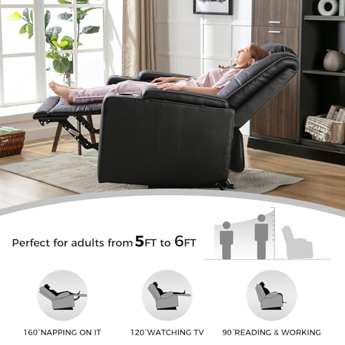 Electric Recliner Chair, Soft Leather Reclining Home Theater Seating with USB Ports, Cup Holders Hidden Arm Storage, Breathable Design for Living Room (1, Black)