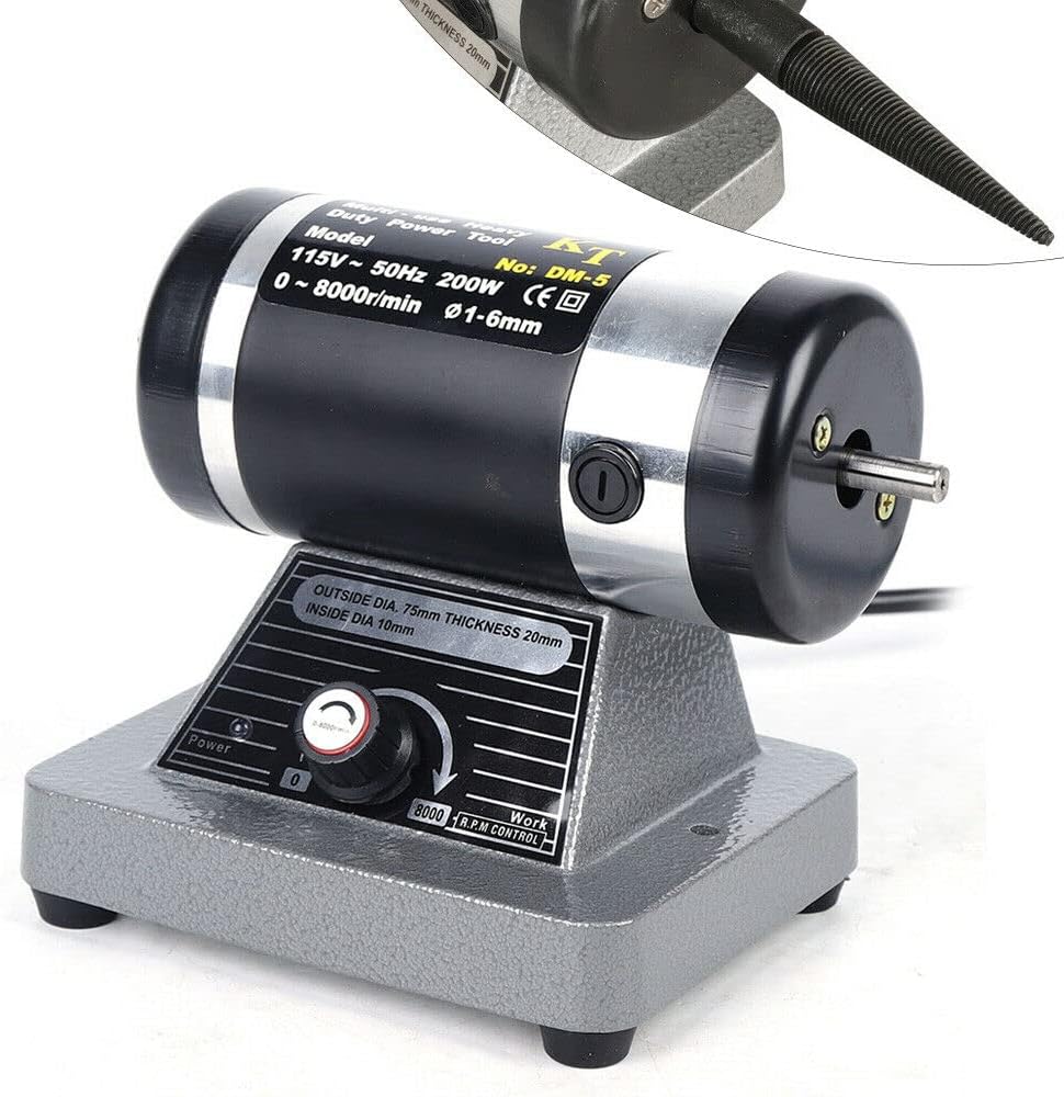 200W Electric Polisher Polishing Machine, Benchtop Buffer Polishing Machine Lathe Bench Polishing Grinder Jewelry 8000RPM Variable Speed for Metal Silver Jewelry Jade