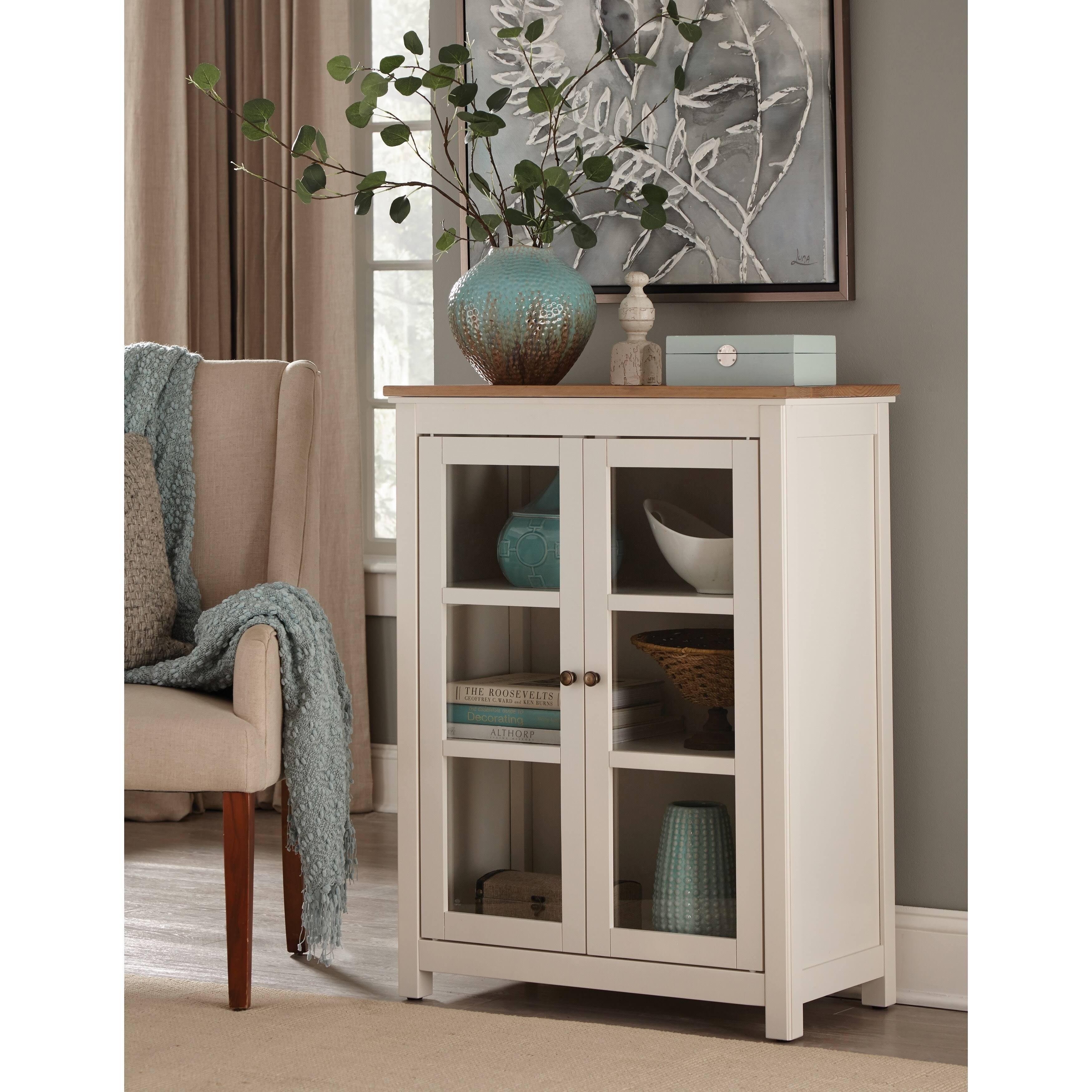 Savannah Ivory with Natural Wood Top Pie Safe Cabinet