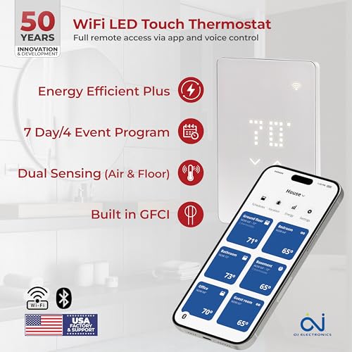 70sqft Floor Heating Mat Kit - 120v In Floor Heat Kit for Tile, Vinyl, Laminate - Easy to Install Infloor Heat System Includes UWG5 WiFi Programmable Thermostat w/GFCI, Alarm & Flooring Sensor