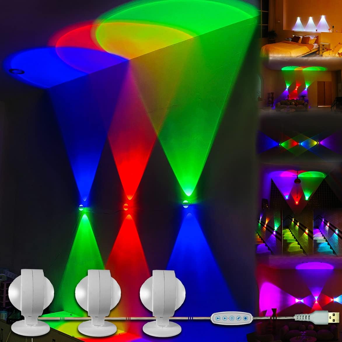 ACNCTOP Novelty Ambient and Mood Lighting 360&deg; Rotating DIY Wall Art Decor RGB Bar LED Wall Light for Bedroom,Living Room,Room,Hallway,Stair,Modern Home Decoration