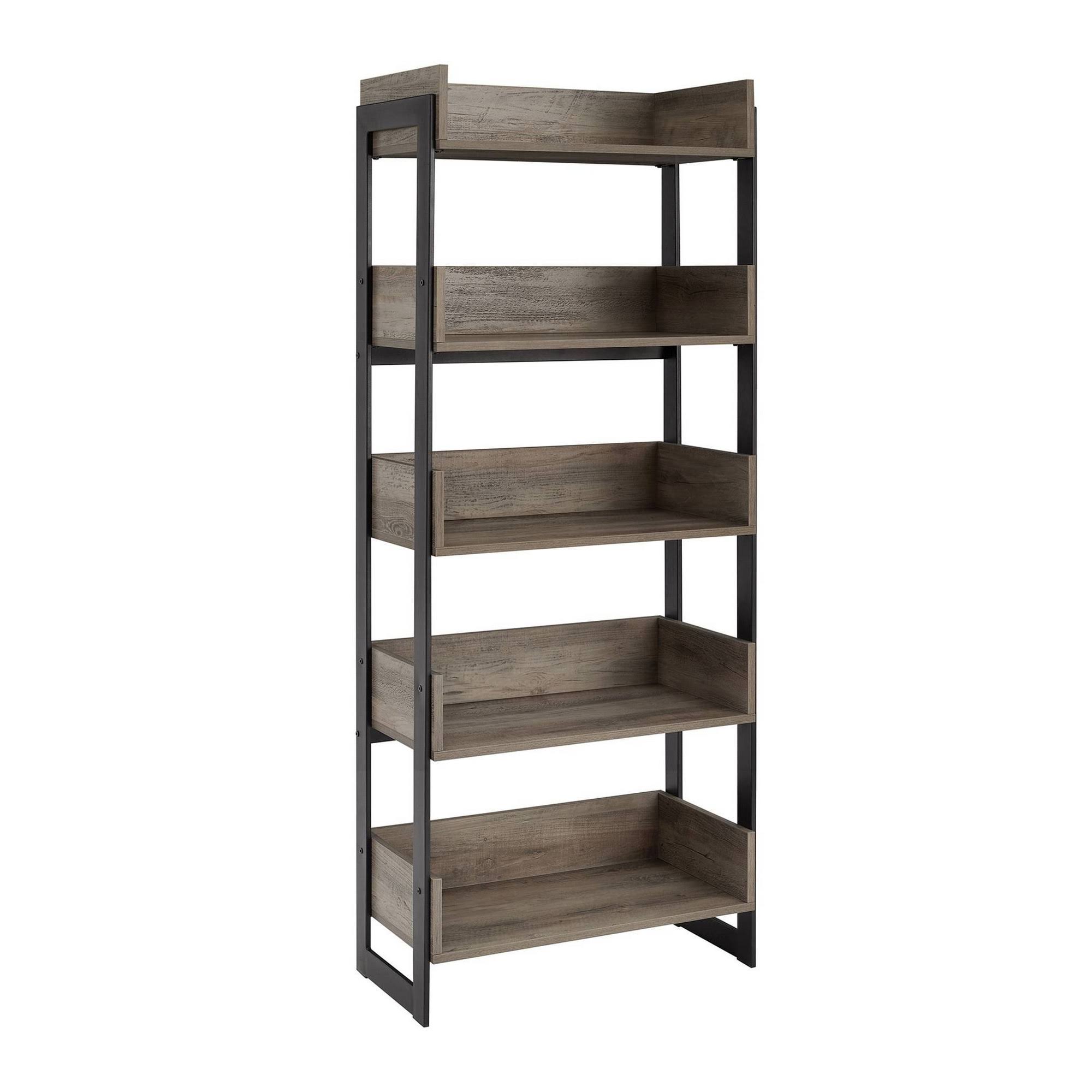 64x22 Remington Modern Industrial Box Shelf Bookcase Gray Wash - Saracina Home