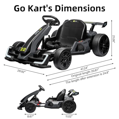 24V Electric Go Kart,300W Powerful Drift Kart for Kids, Electric Pedal Kart,with 300W Strong Motor, Drift/Sport Mode, Big Battery, Eva Tire,Length Adjustmen for Outdoor Racing Toy-White