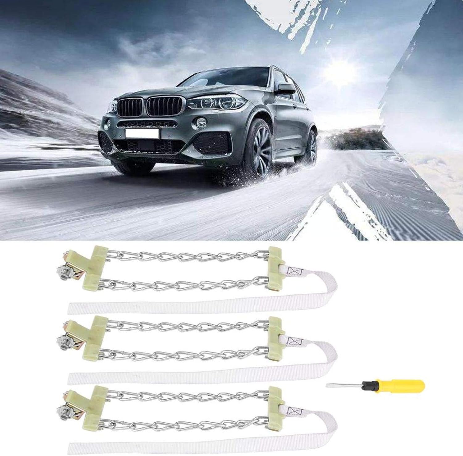 Tire Snow Chains, 3pcs Tire Anti-skid Steel Chain Snow Mud Car Security Tyre Clip-on Chain for Car Car Truck SUV(Middle)