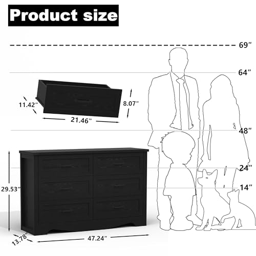 Dresser for Bedroom with 6 Drawers, Modern Wide Wooden Closet Dresser Chest Storage Organizer for Living Room Entryway Home Office (White)