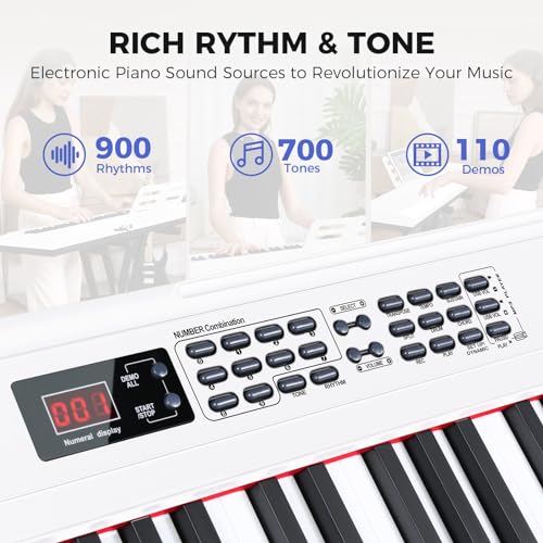 Fesley Piano Keyboard 88 Keys: Full-Size Digital Piano Keyboard, Portable Electric Keyboard Piano, 88 Key Keyboard With Music Stand, Power Adapter, Sustain Pedal, Bluetooth, MIDI, Black, FEP160