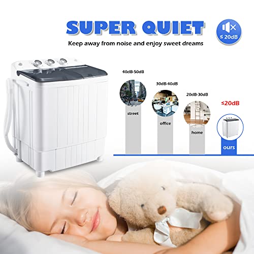 Portable Washing Machine Washer and Dryer Combo Twin Tub 2 In 1 Laundry Washer & Spinner with Built-in Gravity Drain Pump,for Apartment,Dorms,RV Camping