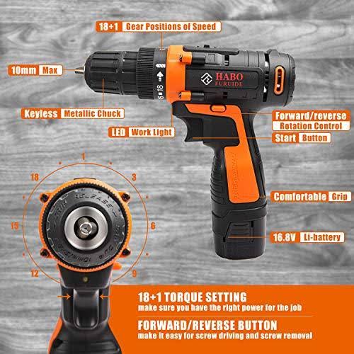 jar-owl Tool Kits 16.8V Cordless Drill Lithium Lon with 91 Piece Tool Set Combination Package and Plastic Toolbox Storage Case