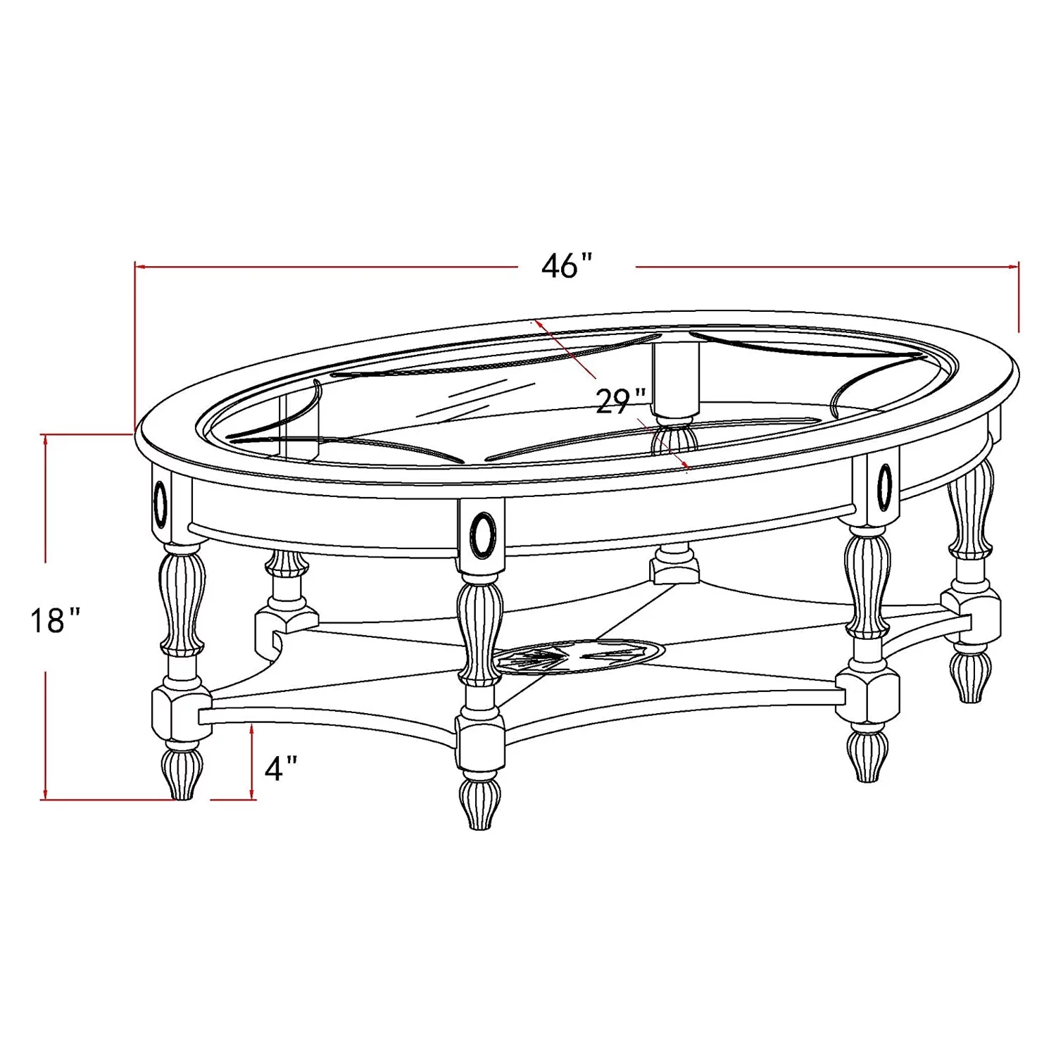 Gexpusm Oval Glass Coffee Tables for Living Room, 2-Tier Solid Wood Coffee Table with Storage Shelf, Vintage Cocktail Table, Dark Brown