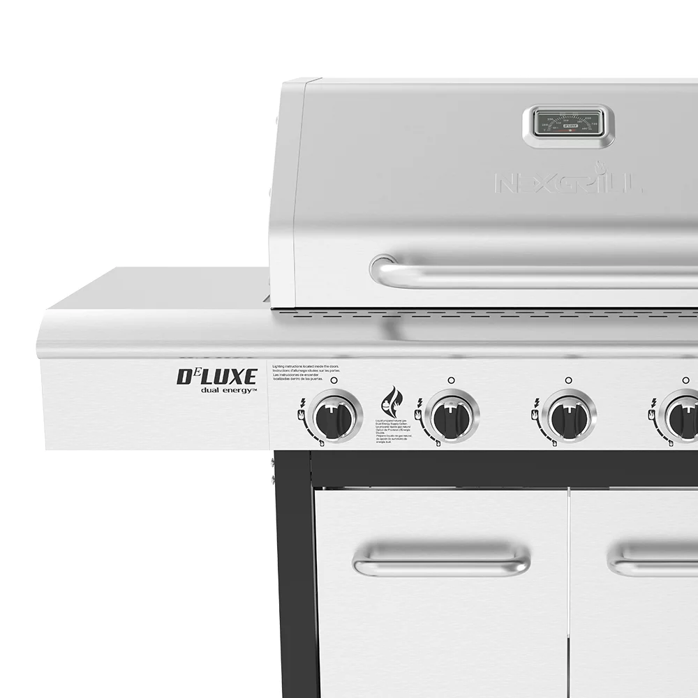 Nexgrill Deluxe 5-Burner Propane Gas Grill with Side Table and Ceramic Searing Side Burner - 75000BTUs