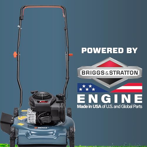 SENIX Gas Lawn Mower, 21-Inch, 140 cc 4-Cycle Briggs & Stratton Engine, 2-in-1 Push Lawnmower, 6-Position Height Adjustment with 11-Inch Rear Wheels, LSPG-M6, Blue