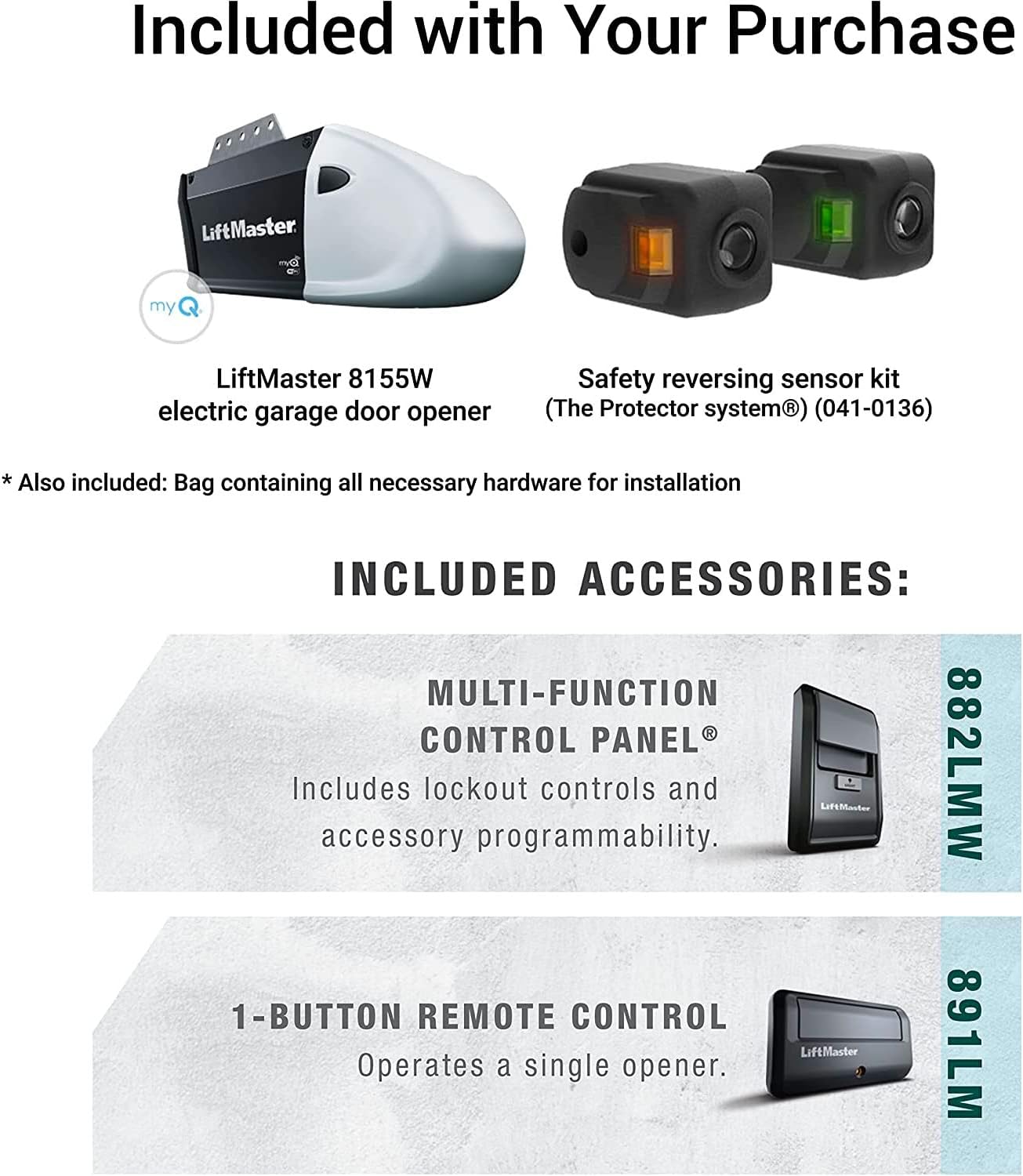 Open Solutions Liftmaster 8155W, 0.5 HP AC Motor Garage Door Operator, WiFi Control, Multi Function Control Panel, Smartphone Compatible, Advanced Security, Gray