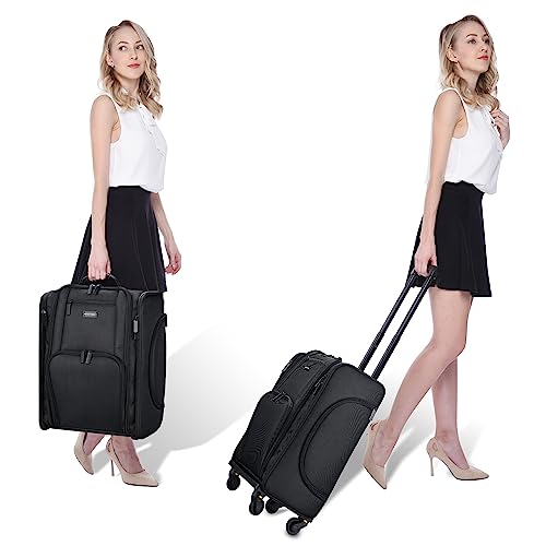 BYOOTIQUE Classic Black Rolling Makeup Train Case Soft Sided Cosmetic Storage Makeup Organizer Carry on Travel with Removable Side Pocket Bag