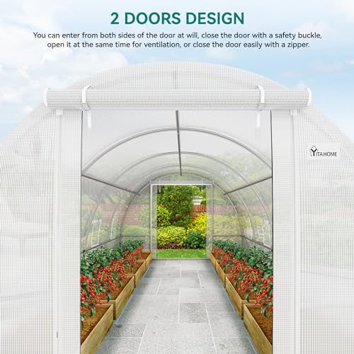 YITAHOME 20x10x6.5ft Greenhouses Large Walk-in Green House Heavy Duty Tunnel Green Houses Outdoor Portable Plant Gardening Upgraded Galvanized Steel Frame Zipper Doors 5 Crossbars Garden, Green