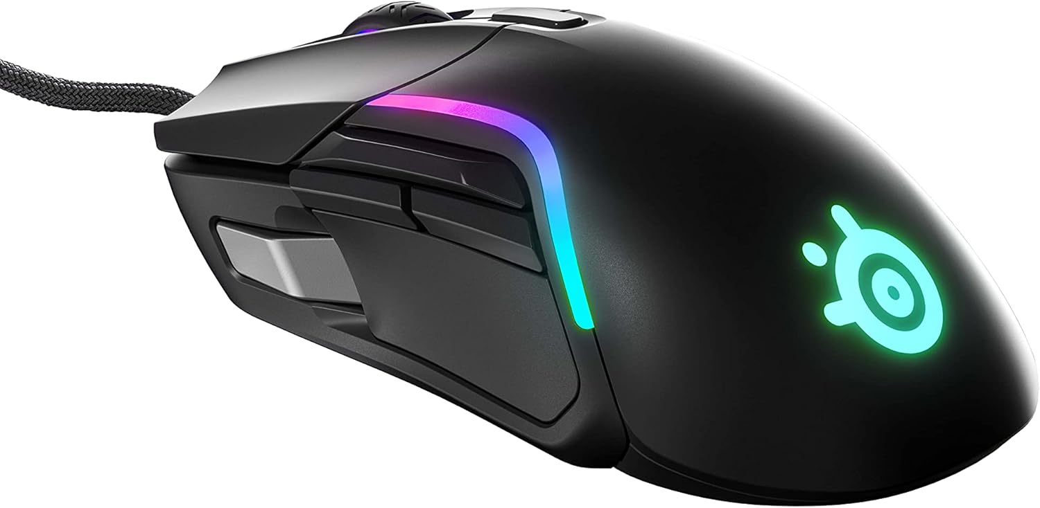SteelSeries Rival 5 Gaming Mouse with PrismSync RGB Lighting and 9 Programmable Buttons – FPS, MOBA, MMO, Battle Royale – 18,000 CPI TrueMove Air Optical Sensor - Black Pack of 2