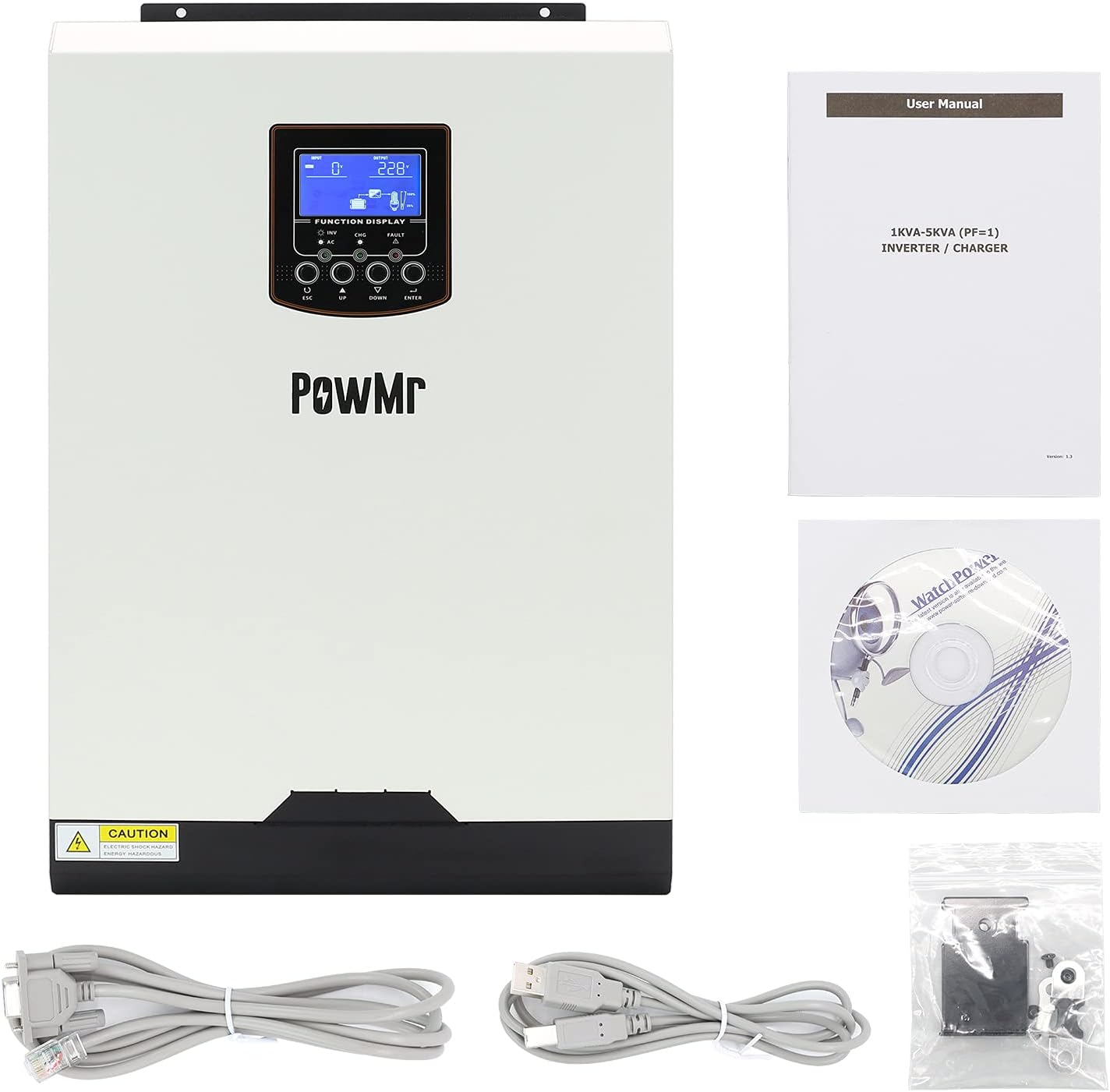 PowMr 5000W Pure Sine Wave Inverter Single Phase 48v DC to 230V AC Built-in 60A MPPT Charge Controller,Hybrid Inverter Support Utility/Generator/Solar Charge